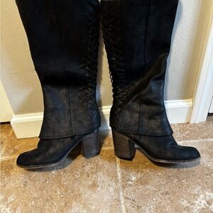 Fergalicious Black Heeled Boots with Braided Detail